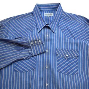 Sheplers Western Pearl Snap‎ Shirt Blue Stripe Long Sleeve 2XLT Broken Snap Cuff